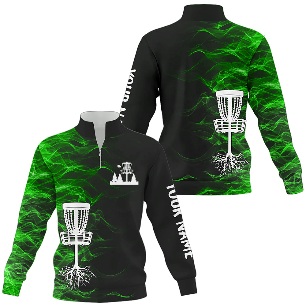 Green smoke black Quarter zip disc golf sweatshirt custom team disc golf basket disc golf sweater NQS8941