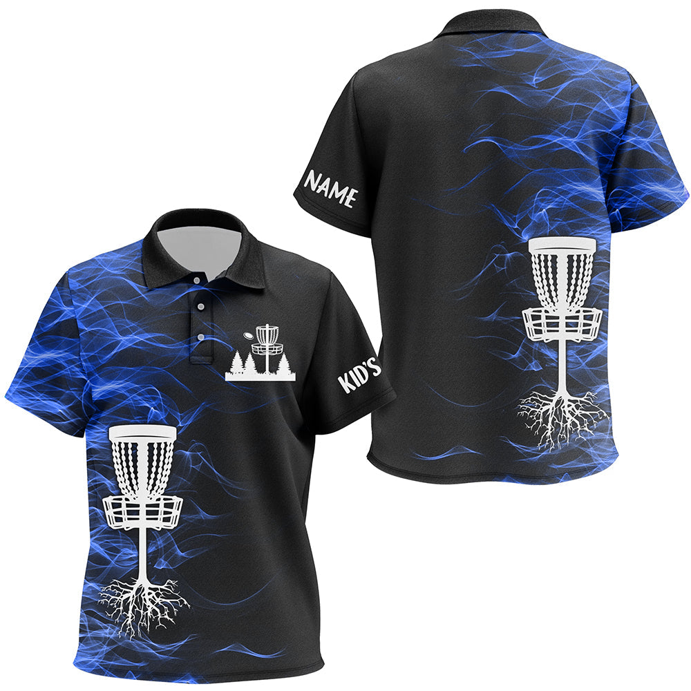 Blue smoke black Kid disc golf polo Shirts custom team disc golf basket Kids Disc golf jerseys NQS8942