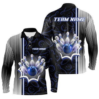 Blue Bowling Camo Custom Bowling Shirts For Men Bowling League Jerseys Bowler Outfit NQS8417