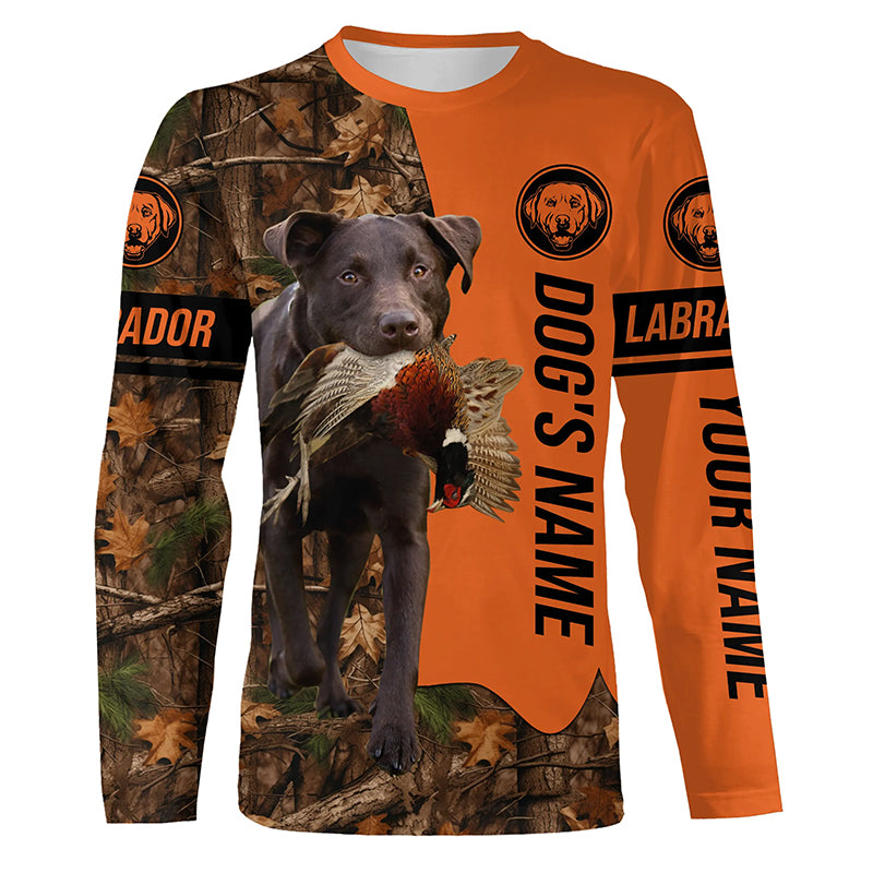 Pheasant Hunting with Dogs Chocolate Labs Customize Name Shirts for Bird Hunter, Labrador Retriever shirt FSD4029