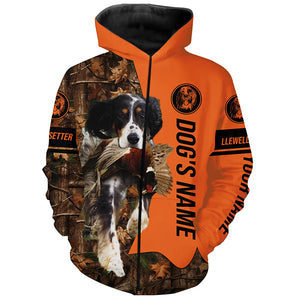 Pheasant Hunting with Dog Llewellin Setter Customize Name Shirts for Bird Hunter, pheasant hunter FSD4039