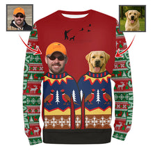 Load image into Gallery viewer, Funny Custom Ugly Christmas Sweatshirt for Bird Hunters – Hunter &amp; Dog’s Face and Name FSD4758