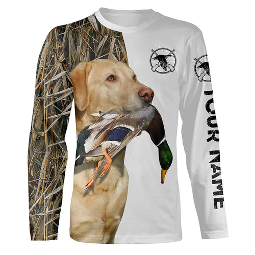 Duck Hunting With Dog Yellow Labrador Retriever Custom Name 3D All Over Print Shirt, Hoodie Personalized Hunting Gifts FSD1861