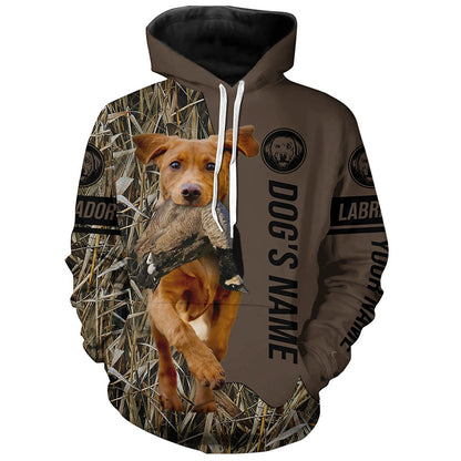 Fox red Labrador Retriever Hunting dog customized Name Shirt, camo and brown color FSD4679