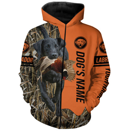 Black Labrador Retriever Hunting Dog Customized Name Zip Up Hoodie Shirt FSD4074