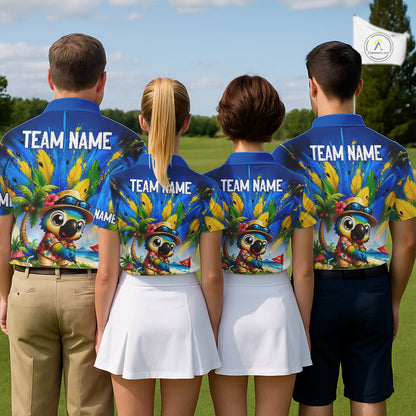 Funny Hawaiian Bird Golf Jersey, Personalized Tropical Parrot Womens Golf Polo Shirt NHT1190