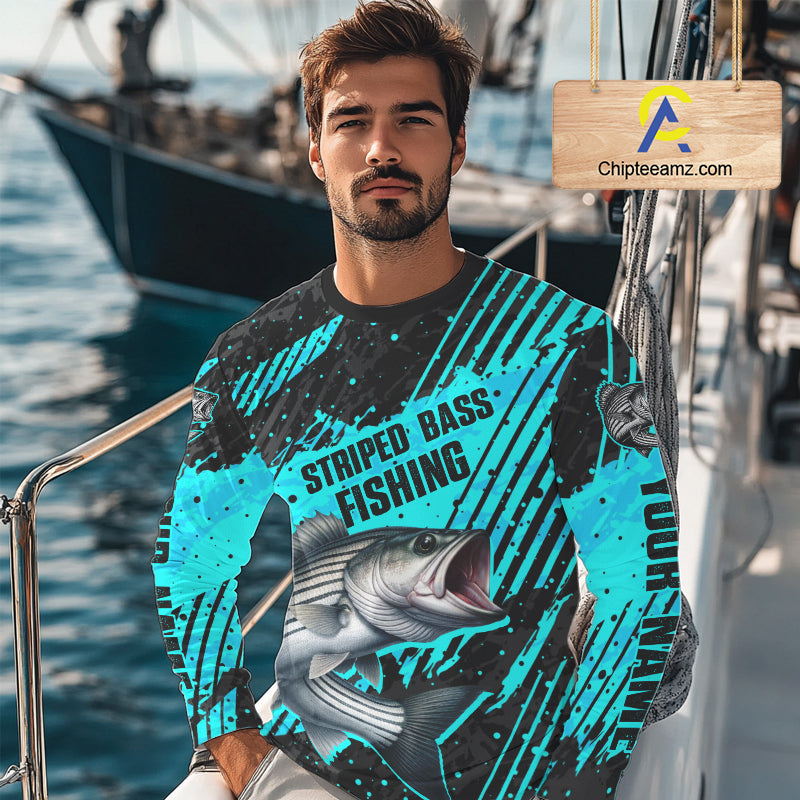 Personalized Striped Bass Performance Fishing Shirts Long Sleeve, Bass Fishing Jerseys NHT517