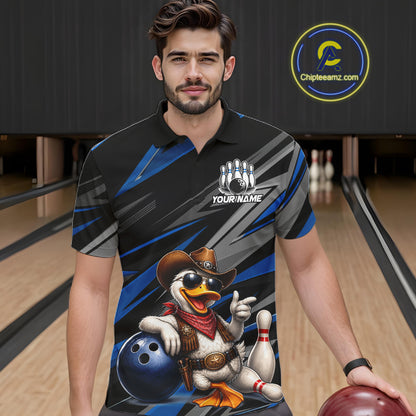 Personalized Team Jersey Men's Custom Cowboy Duck Bowling Polo & 1/4 Zip Shirt |Blue NHT1206