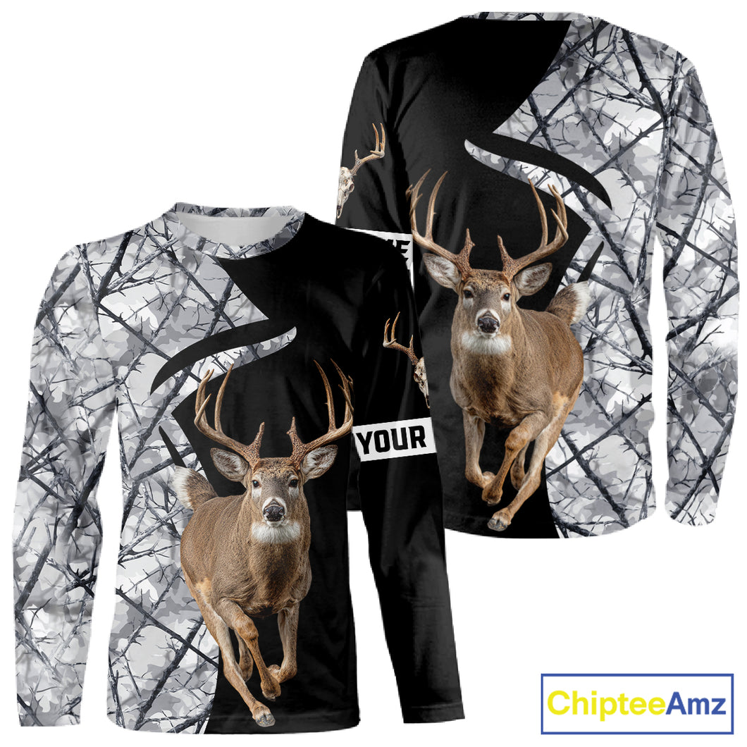 Deer Hunting Big Game Black Camo Gray Custom Name 3D All Over Print Shirts, Hunting Gifts NHT205
