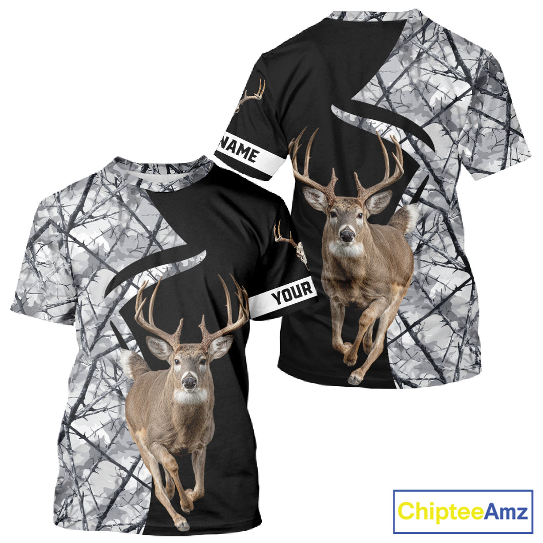 Deer Hunting Big Game Black Camo Gray Custom Name 3D All Over Print Shirts, Hunting Gifts NHT205