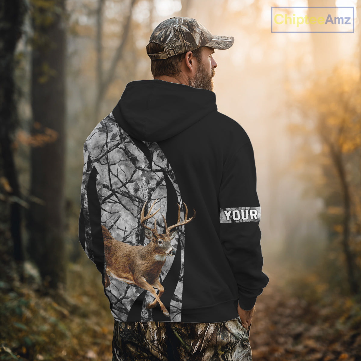 Deer Jumping Hunting 3D Black Gray Camo Custom Name All Over Print Shirt Hunting Shirts NHT206