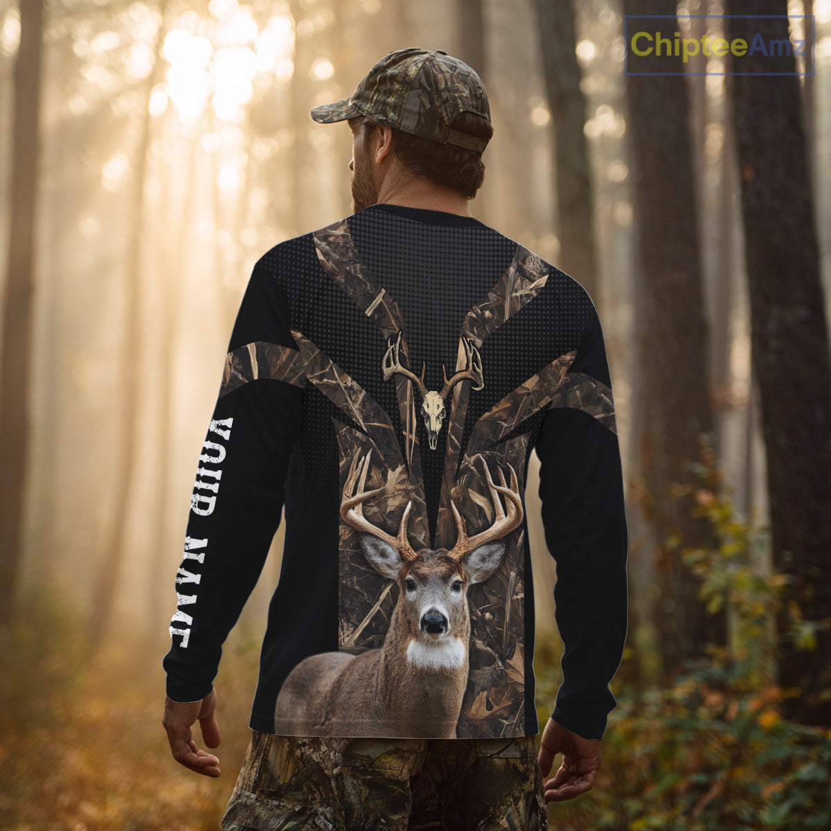 Brown Camo 3D Deer Hunting Hoodie For Men – Whitetail Buck Skull Design NHT335