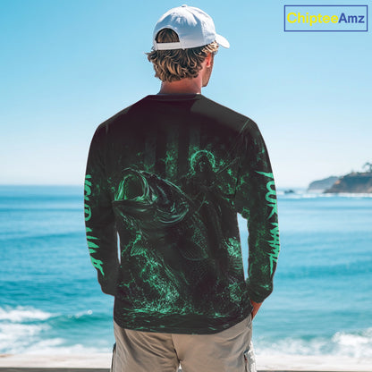 Grim Reaper Bass Fishing Jersey, Largemouth Bass Long Sleeve Performance Fishing Shirt|Turquoise NHT1213