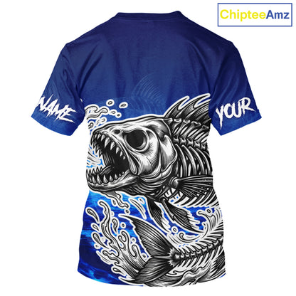Personalized Fishing Fish Skeleton Fishing T-Shirt, Ocean Wave Fishing Jersey NHT1353