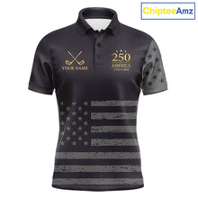 Load image into Gallery viewer, Black &amp; Gold American Flag Mens Golf Polo Shirts, Golf Gifts For Team NHT887