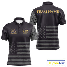 Load image into Gallery viewer, Black &amp; Gold American Flag Mens Golf Polo Shirts, Golf Gifts For Team NHT887