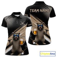 Load image into Gallery viewer, Funny Raccoon Golf Polo Shirt Custom Name Golf Beer Polo Gift For Women Black Beige Golf Jersey  NHT891