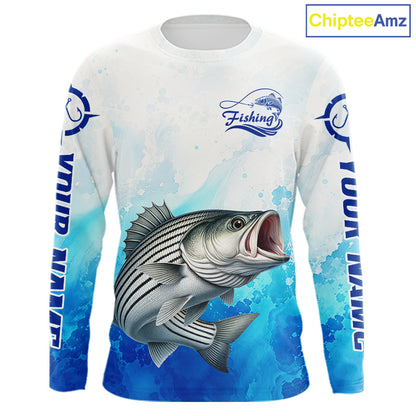 Striped Bass Fishing Long Sleeve Gift For Men Deep Sea Saltwater Angler Ocean Adventure 
