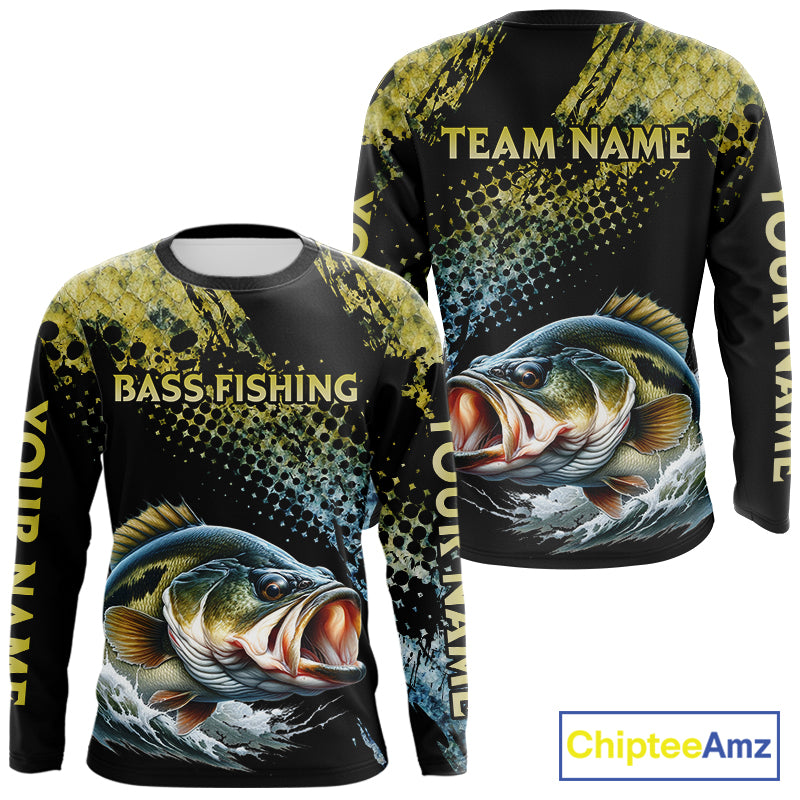 Bass Fishing Shirts Long Sleeve Sport Style Personalized Name, Team Name NHT401