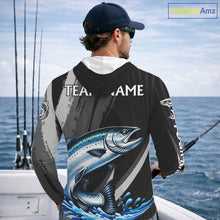Load image into Gallery viewer, Personalized Black Camo Chinook Salmon Fishing Jerseys, Salmon Long Sleeve Hooded Fishing Shirts  NHT463