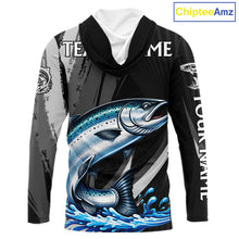 Load image into Gallery viewer, Personalized Black Camo Chinook Salmon Fishing Jerseys, Salmon Long Sleeve Hooded Fishing Shirts  NHT463