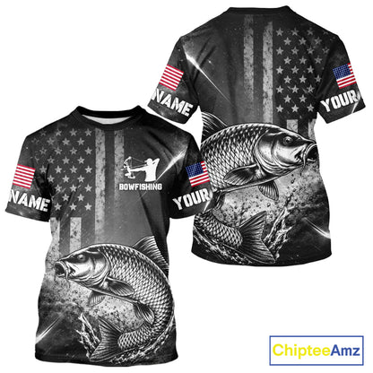 American Flag Bowfishing Shirt With Alligator Gar Design, Fishing Shirts Short Sleeve For Men NHT1370