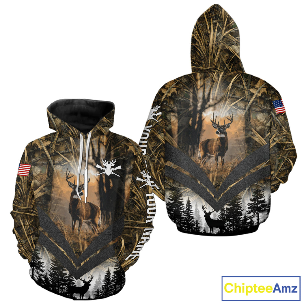 Deer Hunting Shirt US Flag 3D All Over Print, Custom Name Personalized Gift NHT298