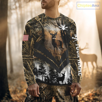 Deer Hunting Shirt US Flag 3D All Over Print, Custom Name Personalized Gift NHT298