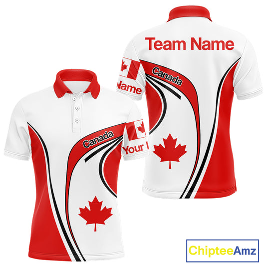 Personalized White And Red Canada Flag Mens Golf Polo Shirt, Patriotic Gifts For Golf Lover NHT735