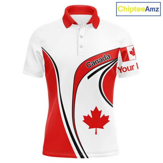 Personalized White And Red Canada Flag Mens Golf Polo Shirt, Patriotic Gifts For Golf Lover NHT735
