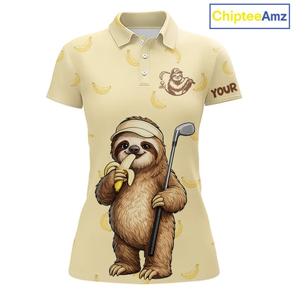 Funny Sloth Banana Womens Golf Polo Shirt Custom Golf Jerseys, Golf Apparel Gift For Golf Lovers NHT907