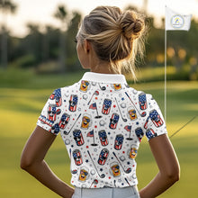 Load image into Gallery viewer, Custom Patriotic Womens Golf Polo Shirt With Beer Print – Personalized USA Golf Team Polo 