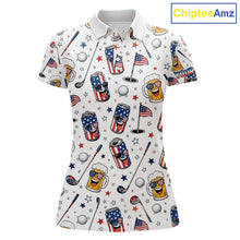 Load image into Gallery viewer, Custom Patriotic Womens Golf Polo Shirt With Beer Print – Personalized USA Golf Team Polo 