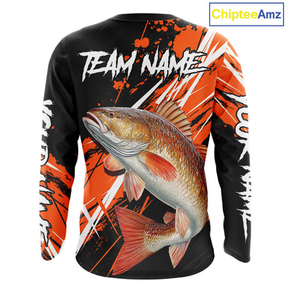 Personalized Redfish Fishing Tournament , Red Drum Saltwater Fishing Shirts Long Sleeve NHT467