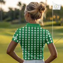 Load image into Gallery viewer, Womens Golf Polo Shirt Custom Photo Face Green Argyle Plaid Pattern, Mother's Day Golfing Gifts NHT743