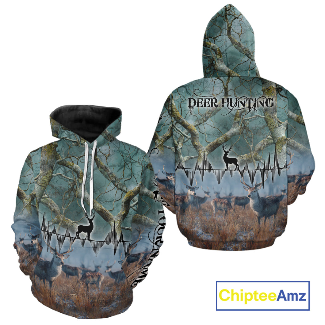 Deer Hunting Shirt 3D All-Over Print with Deer & Forest Camo For Deer Hunters – Custom Name  NHT26