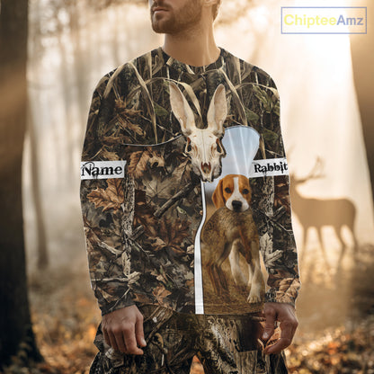 Rabbit Hunting With Beagle 3D Skull Camo Custom Hunting Shirt, Rabbit Hunting Clothing NHT229