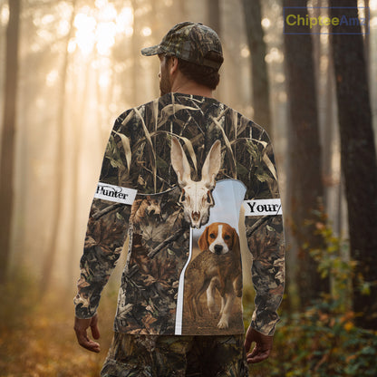 Rabbit Hunting With Beagle 3D Skull Camo Custom Hunting Shirt, Rabbit Hunting Clothing NHT229
