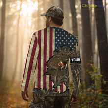 Load image into Gallery viewer, Beagle Dog Chasing Rabbit 3D American Flag Camo Custom Name Shirt, Rabbit Hunting Clothing NHT230