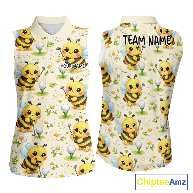 Funny Golf Womens Sleeveless Polo Shirt Custom Bee Pattern, Bee Golf Shirts For Team NHT541