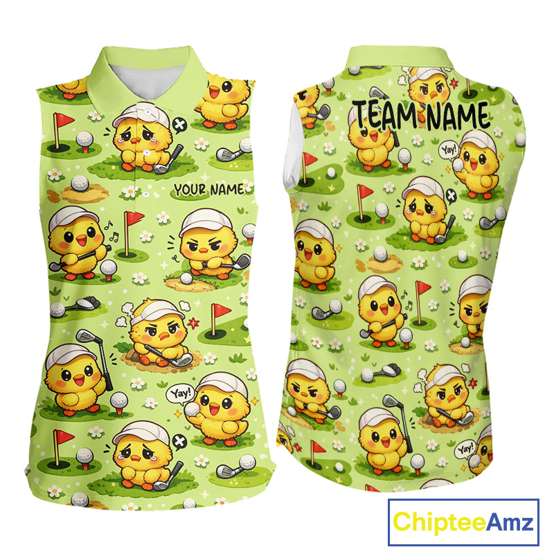 Funny Chicken Golf Sleeveless Polo Shirt For Womens, Cute Chicken With Golf Shirts For Team NHT542