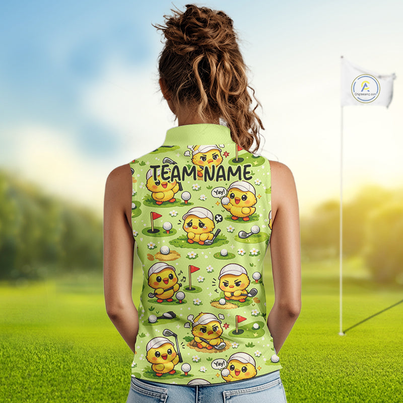 Funny Chicken Golf Sleeveless Polo Shirt For Womens, Cute Chicken With Golf Shirts For Team NHT542