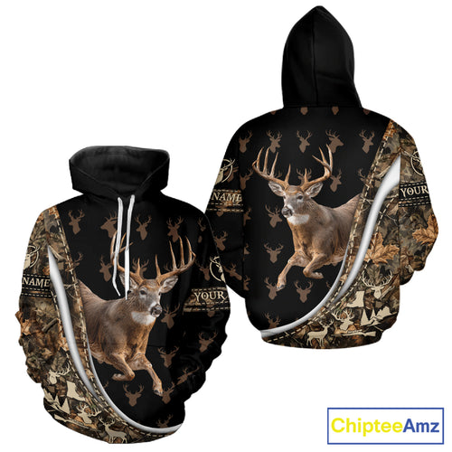Best Deer Hunting Shirt Black Camo 3D Custom Name, Season Deer Hunting, Whitetail Deer Shirt NHT132