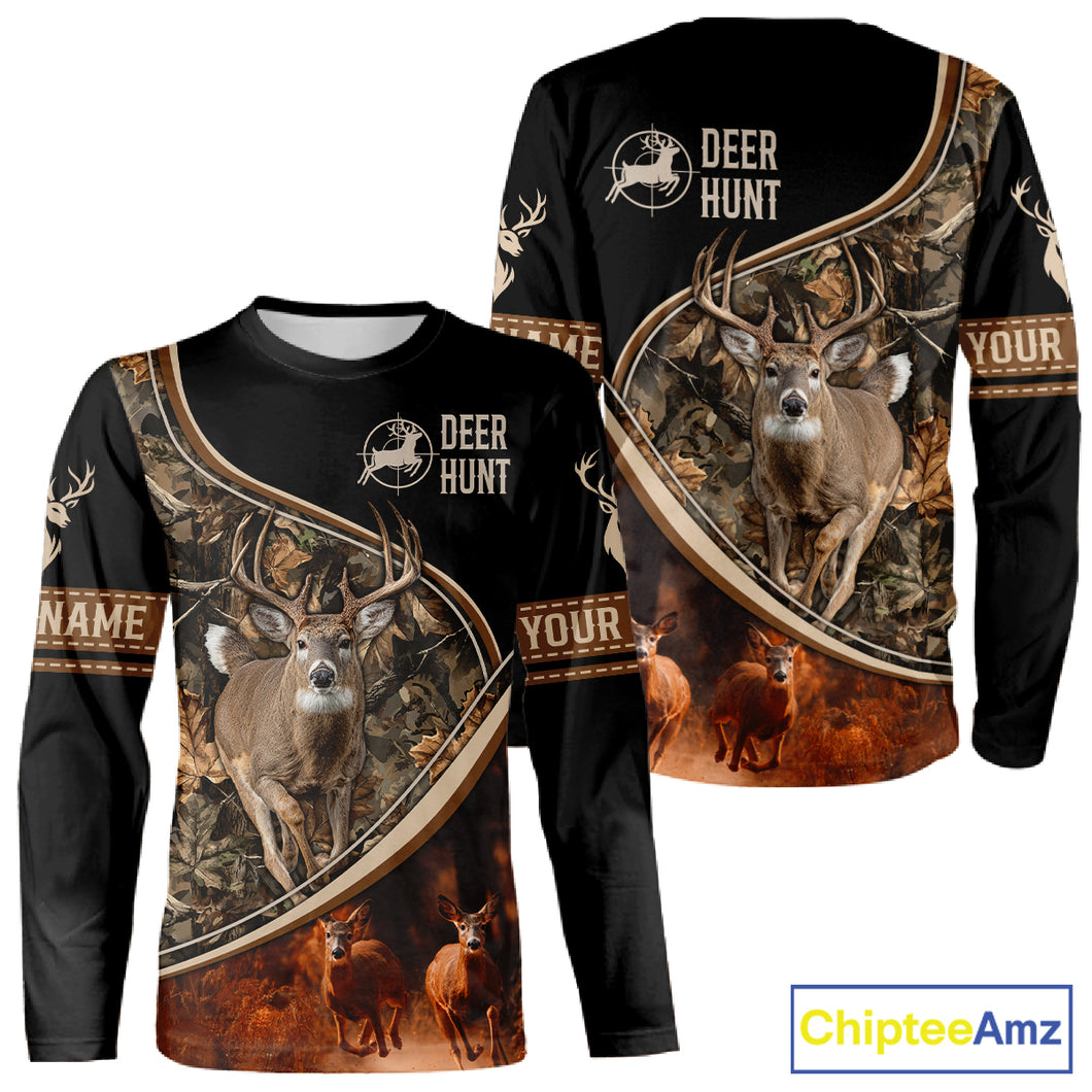 Deer Jumping Shirt Black Camo 3D Custom, Season Deer Hunting, Whitetail Deer Shirt NHT134