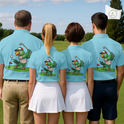 Personalized Womens Golf Polo Shirt Custom Name Funny Green Parrot Design|Blue NHT1092