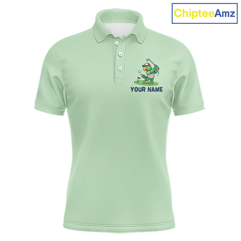 Personalized Mens Golf Polo Shirt Custom Name Funny Green Parrot Design|Green 
