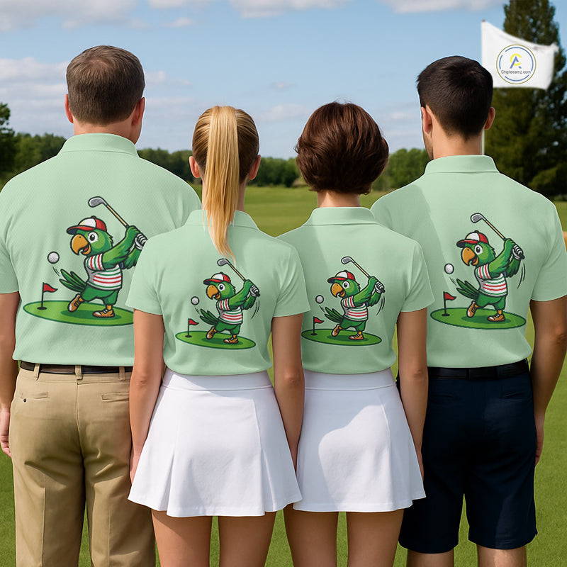Personalized Mens Golf Polo Shirt Custom Name Funny Green Parrot Design|Green NHT1093