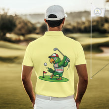 Load image into Gallery viewer, Personalized Mens Golf Polo Shirt Custom Name Funny Green Parrot Design|Yellow NHT1094