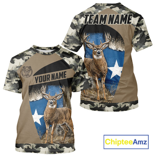 Custom Big Buck Deer Hunting 3D All Over Print Camo with Texas Flag Outdoor Hunting Apparel NHT32