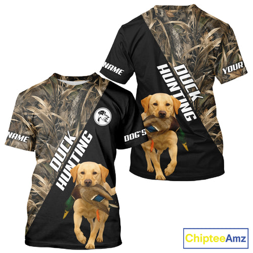 Waterfowl Duck Hunting With Yellow Lab Dogs, Custom Name All Over Print Shirts NHT234